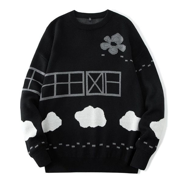 men's sweaters autumn and winter style handsome student casual loose round neck sweater lazy pullover, White;black
men's sweaters autumn and winter style handsome student casual loose round neck sweater lazy pullover, White;black