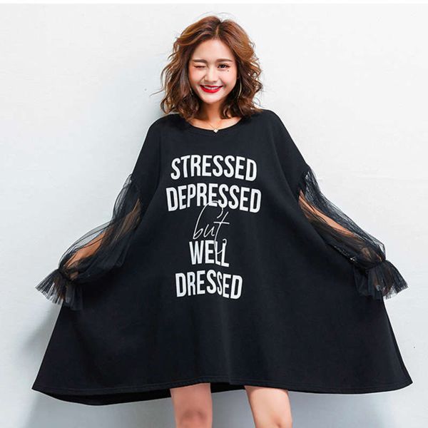 large women's dresses casual summer fat mm mesh stitching lantern sleeve mid length belly covering dress, Black;gray
large women's dresses casual summer fat mm mesh stitching lantern sleeve mid length belly covering dress, Black;gray
