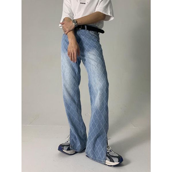 men's jeans mesh jacquard mens plaid grid korean casual straight wide leg pants loose slimming slit mop man baggy vintage, Blue
men's jeans mesh jacquard mens plaid grid korean casual straight wide leg pants loose slimming slit mop man baggy vintage, Blue