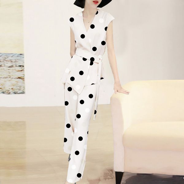 pants spring-summer quality dot v-neck sleeveless superior temperament women's slacks two-piece, White
pants spring-summer quality dot v-neck sleeveless superior temperament women's slacks two-piece, White