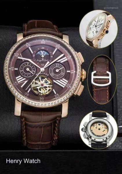 men watch diamond bezel sapphire automatic mechanical dual time stainless steel leather tourbillion moonphase wristwatches, Slivery;brown
men watch diamond bezel sapphire automatic mechanical dual time stainless steel leather tourbillion moonphase wristwatches, Slivery;brown