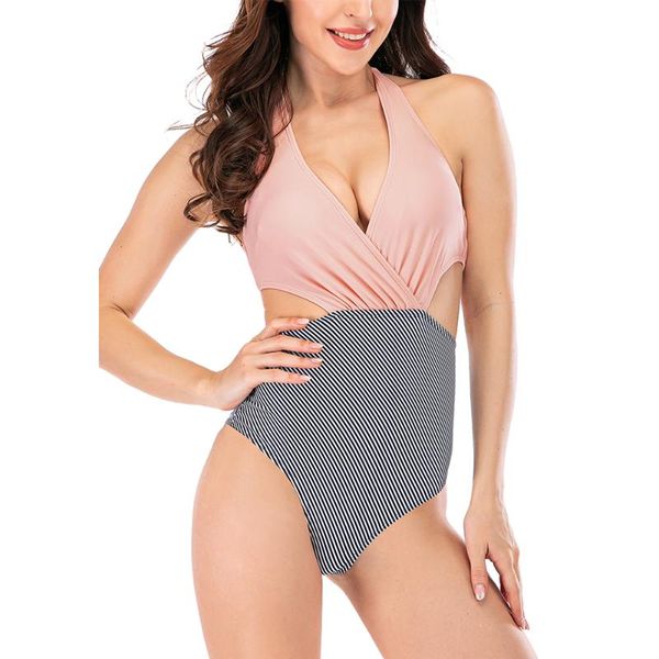 women deep v-neck shirring stripe halter design one piece beach swimsuit bathing suit, lace up one-piece suits
women deep v-neck shirring stripe halter design one piece beach swimsuit bathing suit, lace up one-piece suits