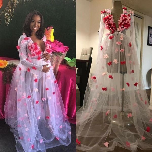 sheer tulle women's prom dresses with flowers v neck evening party wear long sleeve pshoot dress custom made, Black
sheer tulle women's prom dresses with flowers v neck evening party wear long sleeve pshoot dress custom made, Black