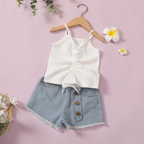 clothing sets 2021 summer casual toddler clothes set 1-5 years old girls ribbed spaghetti strap v-neck drawstring vest + denim shorts outfit, White
clothing sets 2021 summer casual toddler clothes set 1-5 years old girls ribbed spaghetti strap v-neck drawstring vest + denim shorts outfit, White
