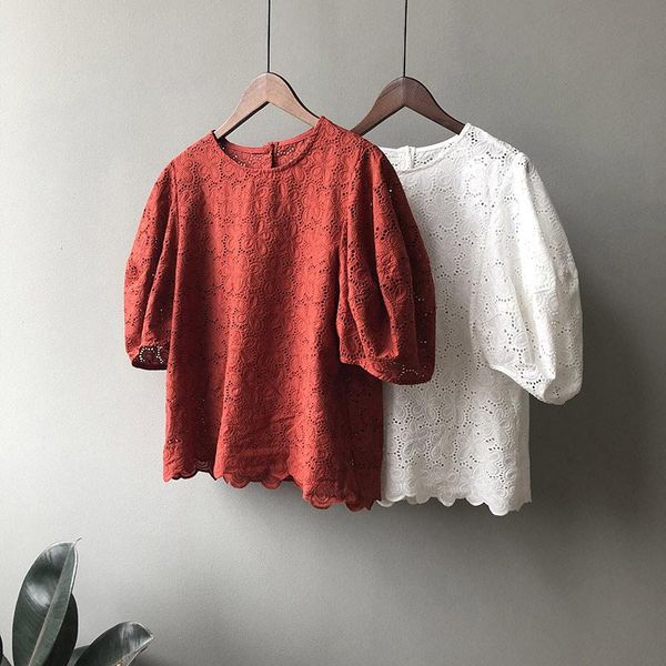 women's blouses & shirts hollow out puff sleeve blouse o-neck solid half flower crochet female 2021 summer korean casual lady sweet, White
women's blouses & shirts hollow out puff sleeve blouse o-neck solid half flower crochet female 2021 summer korean casual lady sweet, White