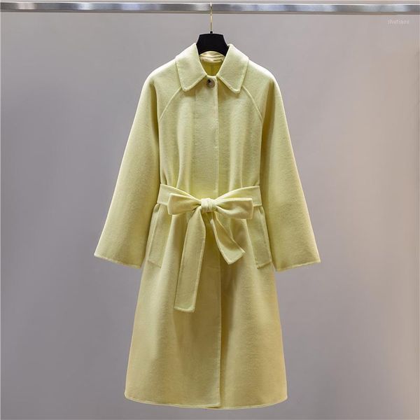 women's wool & blends brand fashion women high luxury winter vintage lapel double-sided nylon belt waist midi jacket coat, Black
women's wool & blends brand fashion women high luxury winter vintage lapel double-sided nylon belt waist midi jacket coat, Black