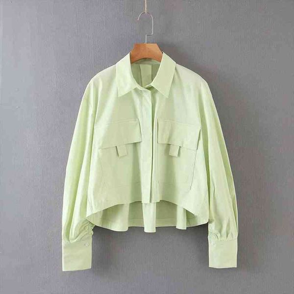 women simply solid double pockets patch casual loose green blouse women chic office blusas irregular chemise ls6431, White
women simply solid double pockets patch casual loose green blouse women chic office blusas irregular chemise ls6431, White