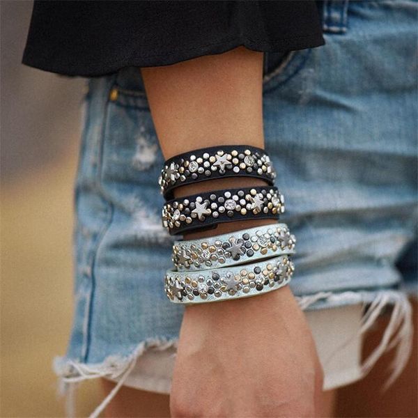 tennis bohemia style black multilayer leather bracelets for women punk&rock star rivet fashion wrap bracelet statement jewelry, Golden;silver
tennis bohemia style black multilayer leather bracelets for women punk&rock star rivet fashion wrap bracelet statement jewelry, Golden;silver