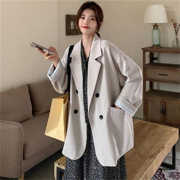 women's suits & blazers korean retro double breasted suit jacket 2021 spring fashion loose and thin temperament striped office slim chi, White;black
women's suits & blazers korean retro double breasted suit jacket 2021 spring fashion loose and thin temperament striped office slim chi, White;black