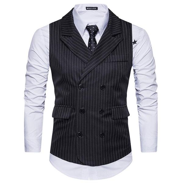 men's vests mens double breasted vest men dress suit formal grey gilet slim business jacket homme spring, Black;white
men's vests mens double breasted vest men dress suit formal grey gilet slim business jacket homme spring, Black;white