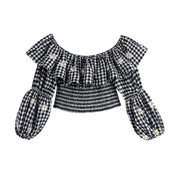 vintage chic plaid slim women blouse embroidery puff sleeve lady fashion slash neck gentle female 210430, White
vintage chic plaid slim women blouse embroidery puff sleeve lady fashion slash neck gentle female 210430, White