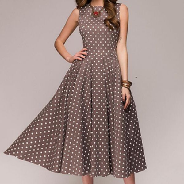 casual dresses lady sleeveless o-neck summer vintage elegant polka dot swing party boho midi robe female rs4w, Black;gray
casual dresses lady sleeveless o-neck summer vintage elegant polka dot swing party boho midi robe female rs4w, Black;gray