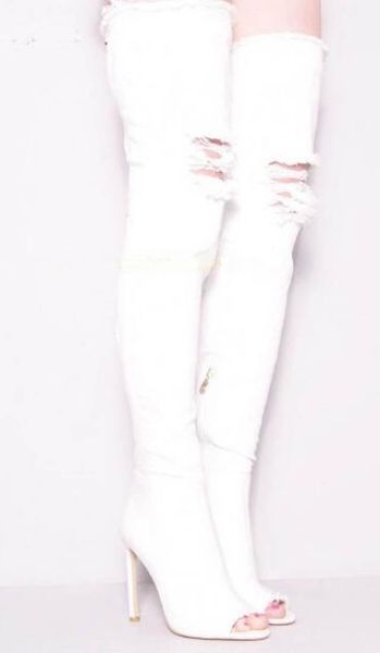 western fashion peep toe stiletto heel over knee denim boots gladiator blue white cowboy cloth frazzled cut-out high jean, Black
western fashion peep toe stiletto heel over knee denim boots gladiator blue white cowboy cloth frazzled cut-out high jean, Black