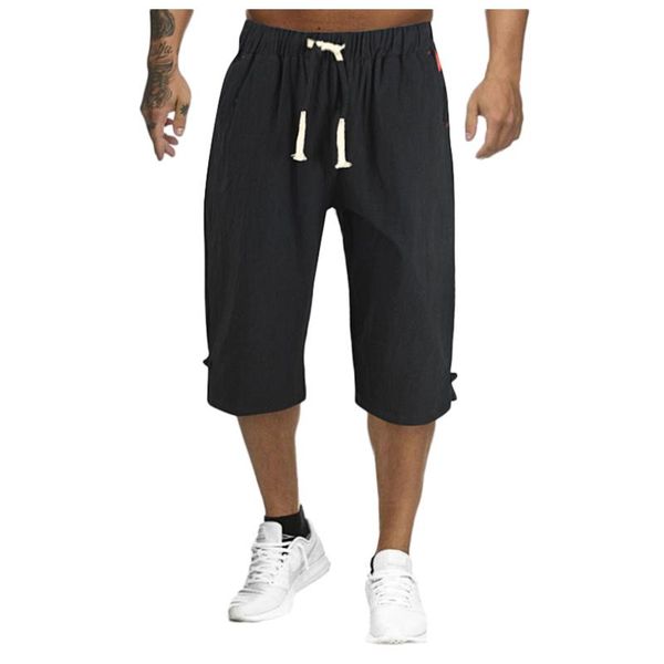 men's shorts summer casual seven pants men sports running daily solid color cotton and linen cropped pantalones cortos, White;black
men's shorts summer casual seven pants men sports running daily solid color cotton and linen cropped pantalones cortos, White;black