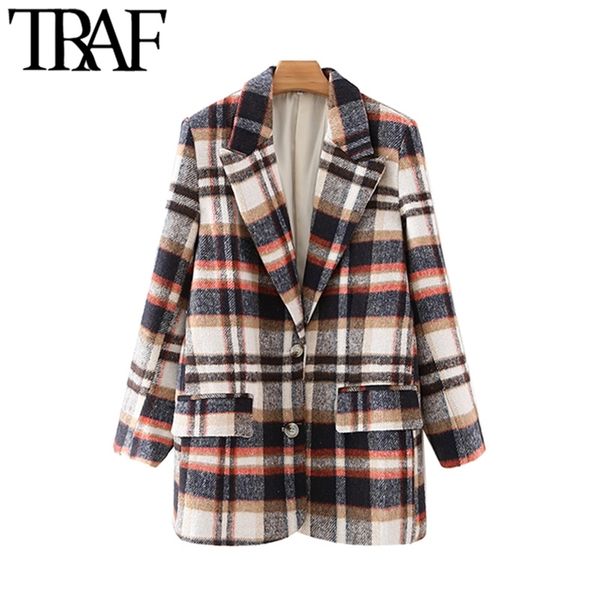 women fashion single breasted check woolen blazer coat vintage long sleeve pockets female outerwear chic 210507, White;black
women fashion single breasted check woolen blazer coat vintage long sleeve pockets female outerwear chic 210507, White;black