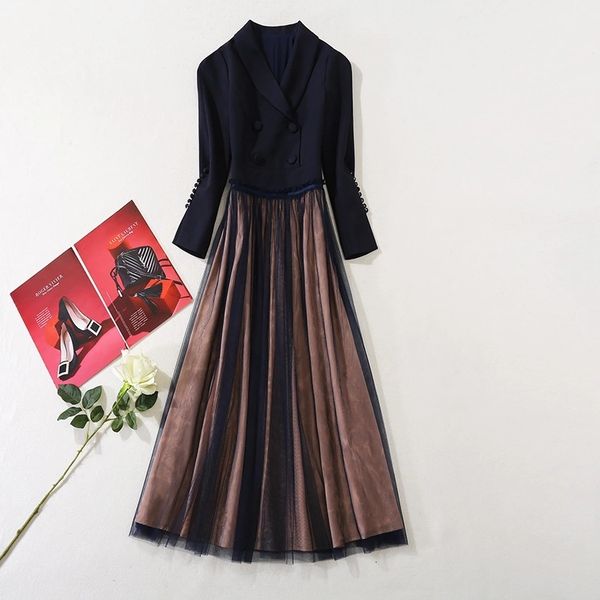 european and american autumn high-quality nine-quarter sleeve temperament lapel stitching mesh, Black;gray
european and american autumn high-quality nine-quarter sleeve temperament lapel stitching mesh, Black;gray