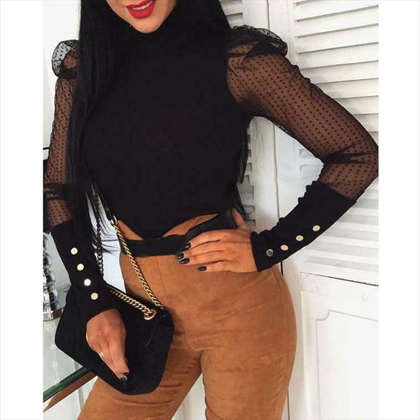 sheer mesh see through women shirt fashion elegant slim polka dot puff long sleeve turtleneck fall, White
sheer mesh see through women shirt fashion elegant slim polka dot puff long sleeve turtleneck fall, White