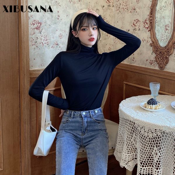 t-shirts for women's autumn winter black solid long sleeve slim turtleneck elasticity casual female 210423, White
t-shirts for women's autumn winter black solid long sleeve slim turtleneck elasticity casual female 210423, White