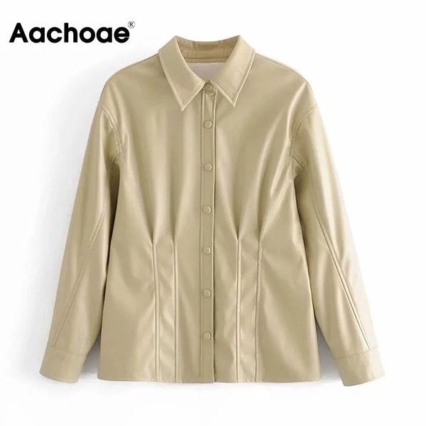 aachoae women pu leather jacket autumn spring turn down collar chic coat outerwear long sleeve pleated jacket female 210413, Black
aachoae women pu leather jacket autumn spring turn down collar chic coat outerwear long sleeve pleated jacket female 210413, Black