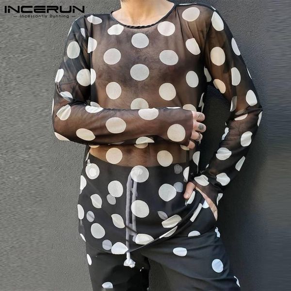 men's t-shirts incerun men t shirt polka dot print mesh see through o neck long sleeve tee 2021 party streetwear casual camisetas, White;black
men's t-shirts incerun men t shirt polka dot print mesh see through o neck long sleeve tee 2021 party streetwear casual camisetas, White;black