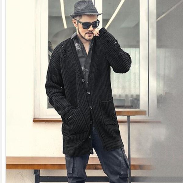 men's sweaters 2021 spring thickened hole long cardigan sweater wool coat loose j6008, White;black
men's sweaters 2021 spring thickened hole long cardigan sweater wool coat loose j6008, White;black