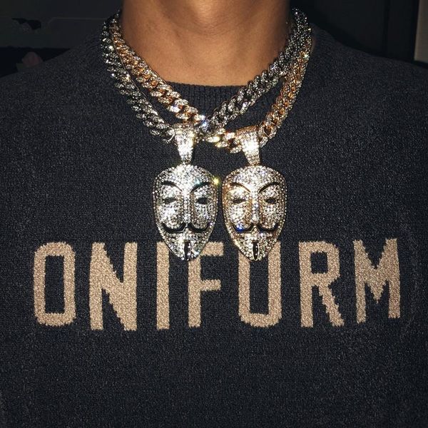cubic zircon v for vendetta pendant necklace men jewelry crystal cuban chain anonymous hacker mask charm choker necklaces, Silver
cubic zircon v for vendetta pendant necklace men jewelry crystal cuban chain anonymous hacker mask charm choker necklaces, Silver