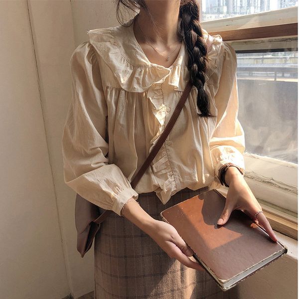 dress vigorous girl sweet ruffles loose fashion full-sleeved brief feminine casual all-match fresh shirts, White
dress vigorous girl sweet ruffles loose fashion full-sleeved brief feminine casual all-match fresh shirts, White