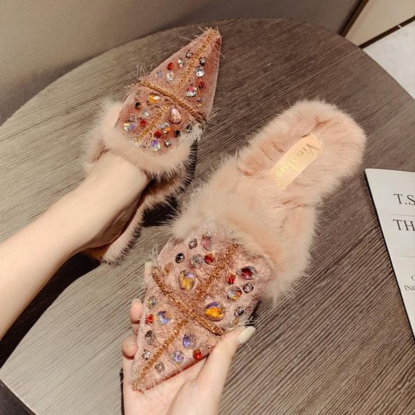 winter 2021 handmade rhinestone mink hair half slippers baotou warm lazy shoe chain flat bottom all-match single shoes women, Black
winter 2021 handmade rhinestone mink hair half slippers baotou warm lazy shoe chain flat bottom all-match single shoes women, Black