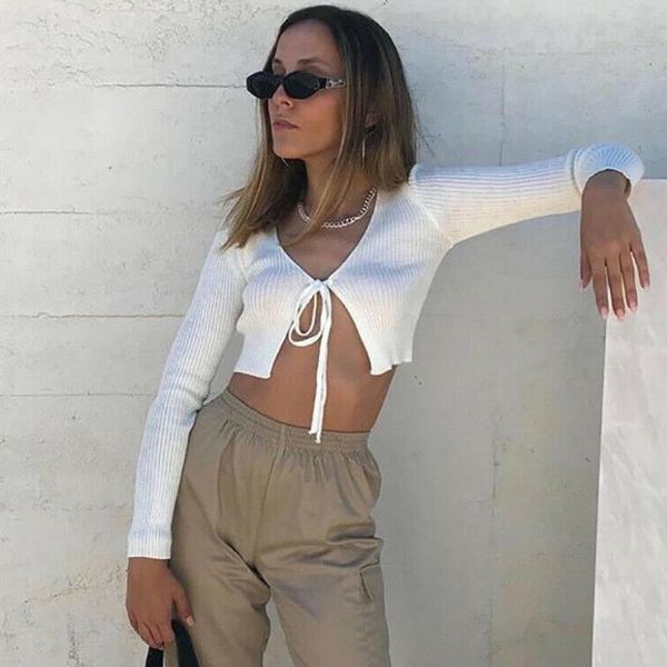 womens shirts knit v neck crop long sleeve lace up bow open lady cardigan solid blouse arrival sexy, White
womens shirts knit v neck crop long sleeve lace up bow open lady cardigan solid blouse arrival sexy, White