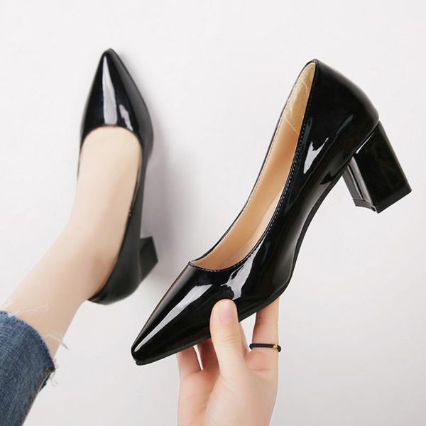 dress shoes women's chunky heels spring and autumn professional pointed women patent leather student etiquette pumps, Black
dress shoes women's chunky heels spring and autumn professional pointed women patent leather student etiquette pumps, Black