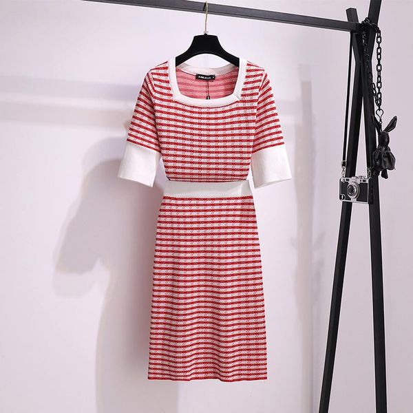 summer red striped knitted two piece skirt sets women short sleeve + elastic waist pencil fashion korean suits dress, White
summer red striped knitted two piece skirt sets women short sleeve + elastic waist pencil fashion korean suits dress, White