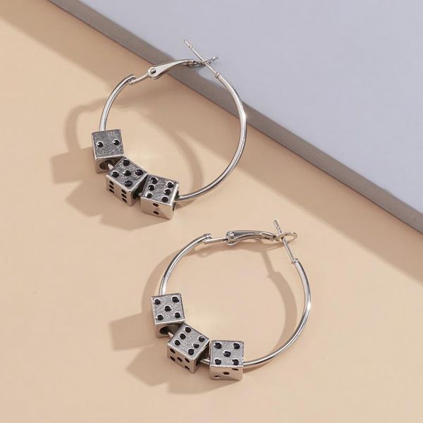 hoop & huggie statement metal silver color earrings for women trendy dice ornaments circle hoops vintage jewelry party accessories eh55, Golden;silver 
hoop & huggie statement metal silver color earrings for women trendy dice ornaments circle hoops vintage jewelry party accessories eh55, Golden;silver