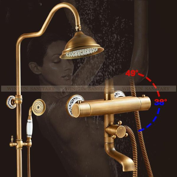 vidric shower faucets wall mounted thermostatic mixer tap antique brass dual handle with slide bar for bathroom sets
vidric shower faucets wall mounted thermostatic mixer tap antique brass dual handle with slide bar for bathroom sets