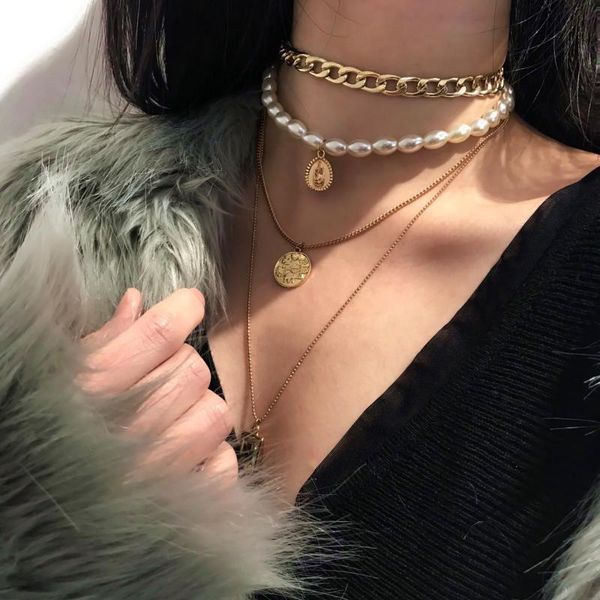 chains 2021 fashion personality retro pearl coin crystal pendant multilayer combination necklace with collarbone chain for women, Silver
chains 2021 fashion personality retro pearl coin crystal pendant multilayer combination necklace with collarbone chain for women, Silver
