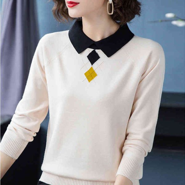 fashion turn-down collar slim knitted ladies sweaters elegant warm long sleeve womens pullovers korean patchwork color top, White;black
fashion turn-down collar slim knitted ladies sweaters elegant warm long sleeve womens pullovers korean patchwork color top, White;black