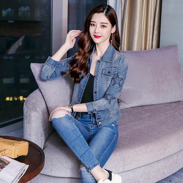 women's jackets 2021 autumn women slim fit denim short coat casual long sleeve single breasted five pointed star pattern female, Black;brown
women's jackets 2021 autumn women slim fit denim short coat casual long sleeve single breasted five pointed star pattern female, Black;brown