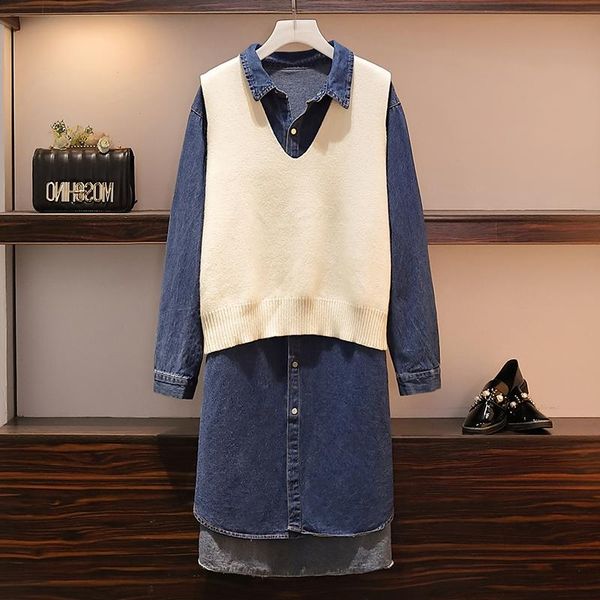 casual dresses autumn women's loose denim shirt dress + sweater vest ageing thin two-piece suit plus size, Black;gray
casual dresses autumn women's loose denim shirt dress + sweater vest ageing thin two-piece suit plus size, Black;gray