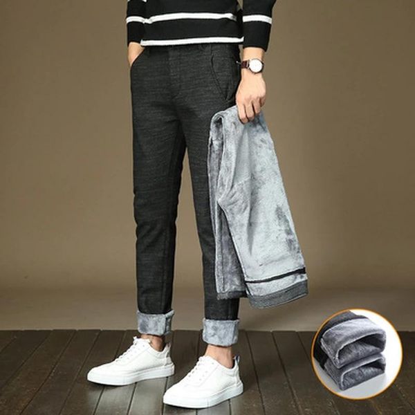men's pants winter warm thick casual business fashion slim elasticity straight brand trousers plus velvet thickening, Black
men's pants winter warm thick casual business fashion slim elasticity straight brand trousers plus velvet thickening, Black