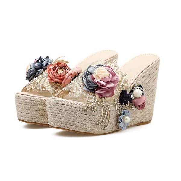 ladies high heels wedges slippers flowers transparent flip flops linen rope platform sandals shales for women beach, Black
ladies high heels wedges slippers flowers transparent flip flops linen rope platform sandals shales for women beach, Black