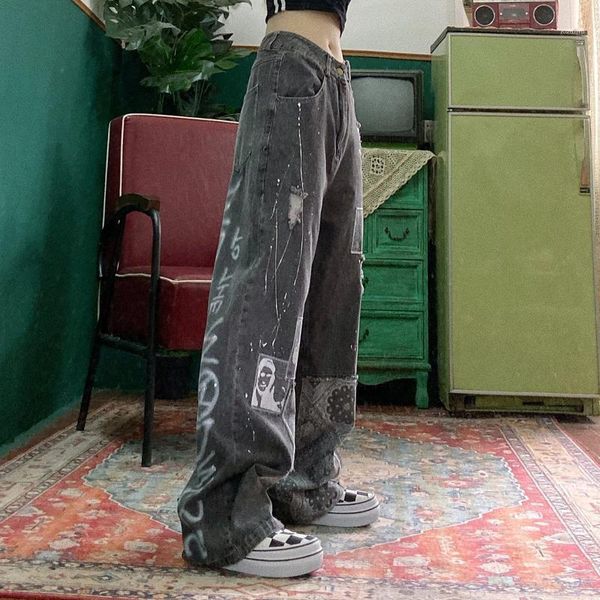 women's pants & capris women loose vintage harajuku baggy jeans female fashion blue casual summer funny gothic, Black;white
women's pants & capris women loose vintage harajuku baggy jeans female fashion blue casual summer funny gothic, Black;white