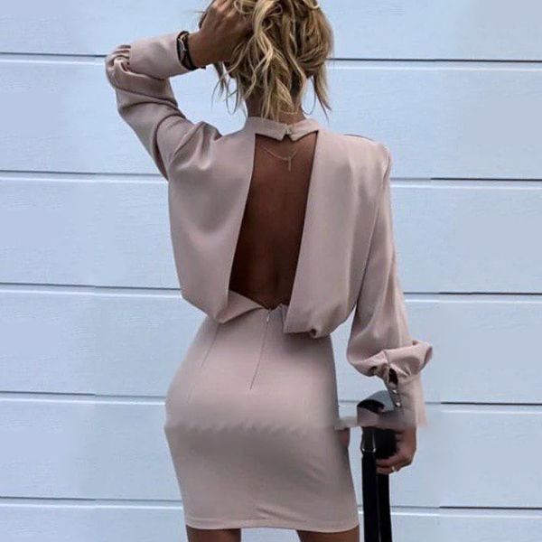 backless woman dress elegant vintage solid sheath slim o-neck mini dress lantern long sleeve autumn summer party dress, Black;gray
backless woman dress elegant vintage solid sheath slim o-neck mini dress lantern long sleeve autumn summer party dress, Black;gray