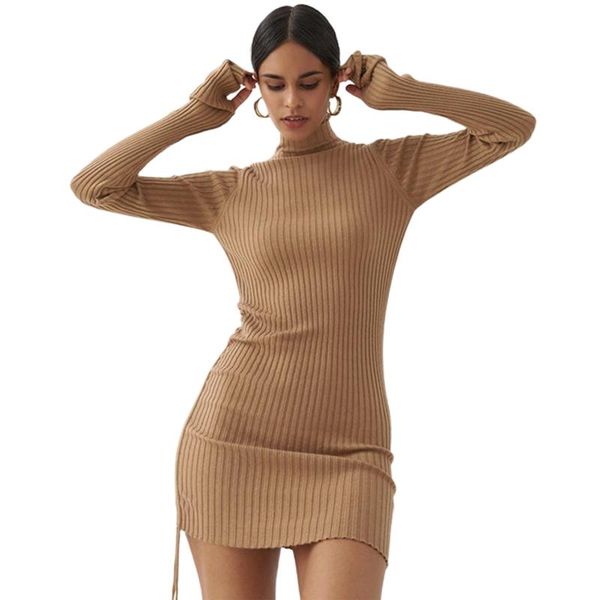women fashion high neck long sleeve pullover elegant drawstring knitwear autumn winter casual mini dresses warm slim clothes, Black;gray 
women fashion high neck long sleeve pullover elegant drawstring knitwear autumn winter casual mini dresses warm slim clothes, Black;gray