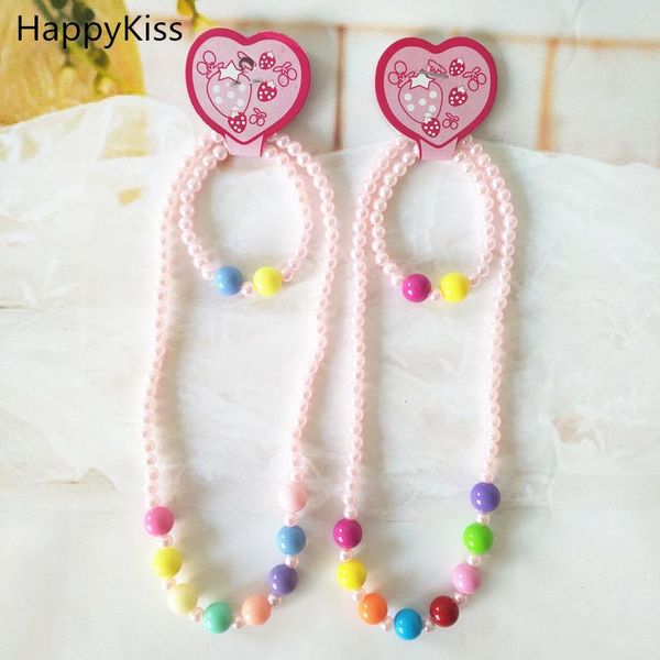 earrings & necklace happykiss fashion pearl bracelet cute candy color girls flower children 's jewelry petals acrylic baby, Silver