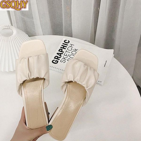 women pu leather summer slippers ladies pleated squared toe sandals female open mid heels fashion slipper, Black
women pu leather summer slippers ladies pleated squared toe sandals female open mid heels fashion slipper, Black