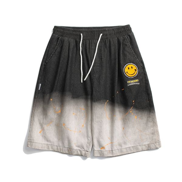 fashionable shorts smiling face embroidery gradient tie dye splash ink denim men's street hip hop trendy loose straight capris, White;black
fashionable shorts smiling face embroidery gradient tie dye splash ink denim men's street hip hop trendy loose straight capris, White;black