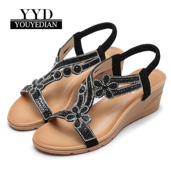 wedges summer roman sandals open toe shoes rhinestone slip-on plus size sandalia zapatos de mujer e3, Black 
wedges summer roman sandals open toe shoes rhinestone slip-on plus size sandalia zapatos de mujer e3, Black