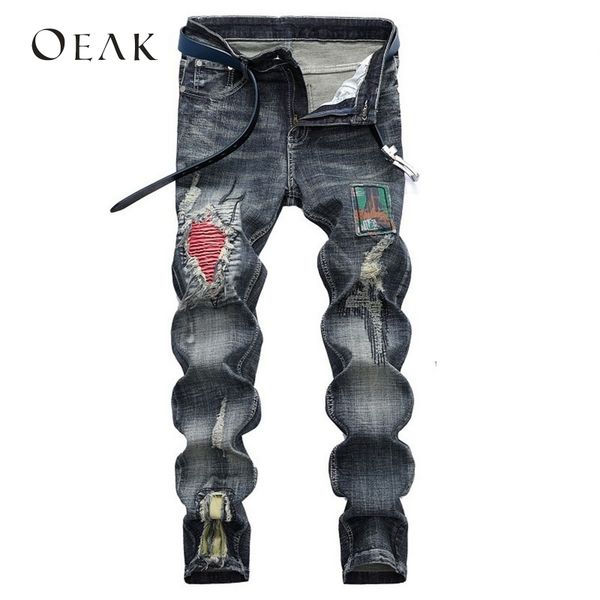 men's jeans oeak patchwork destroyed mens ripped casual trousers male stretch denim pants plus size streetwear moda hombre 2h0h, Blue
men's jeans oeak patchwork destroyed mens ripped casual trousers male stretch denim pants plus size streetwear moda hombre 2h0h, Blue
