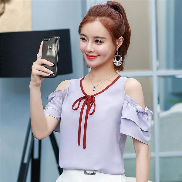 women's blouses & shirts women blouse stapless summer short-sleeved bowknot chiffon female fashion shirt, White
women's blouses & shirts women blouse stapless summer short-sleeved bowknot chiffon female fashion shirt, White