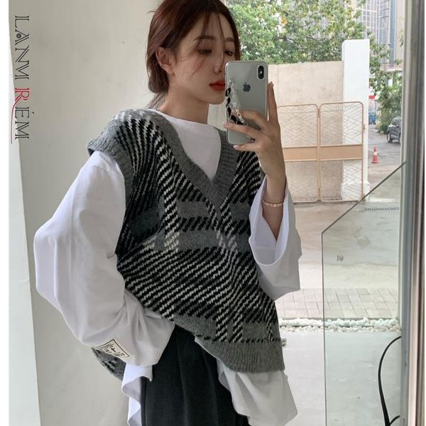 women's vests lanmrem 2021 spring arrival v-neck sleeveless simple all-match gray loose vest side split plaid women fashion 2a2930, Black;white
women's vests lanmrem 2021 spring arrival v-neck sleeveless simple all-match gray loose vest side split plaid women fashion 2a2930, Black;white