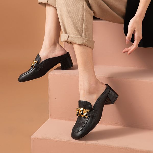 dress shoes mules women genuine sheep leather alligator pattern metal decoration square toe thick heel shoes handmade 36186, Black
dress shoes mules women genuine sheep leather alligator pattern metal decoration square toe thick heel shoes handmade 36186, Black